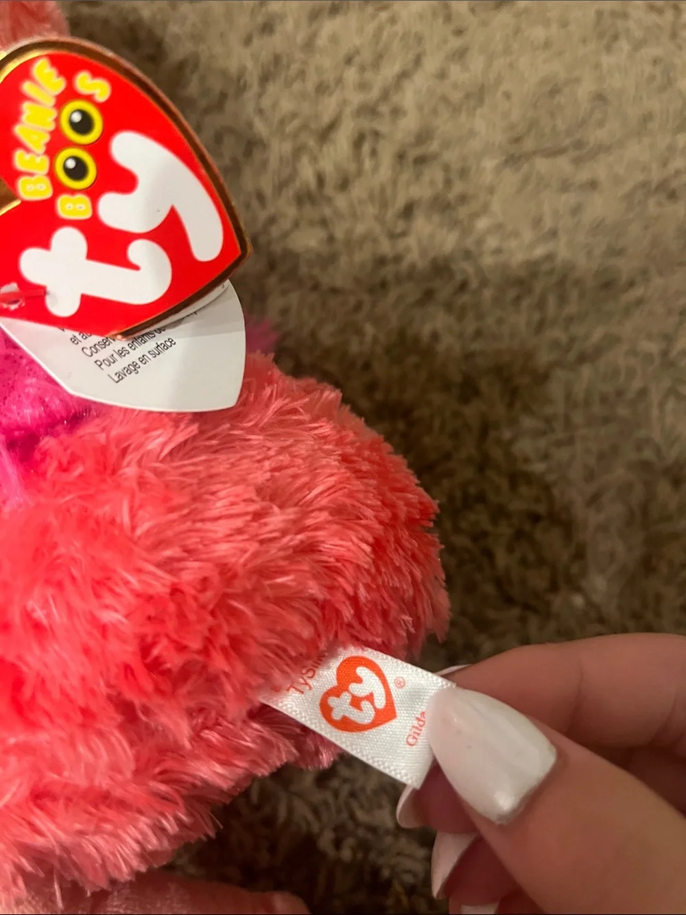 Ty Coral-Pink Flamingo Plush with Gold Beak and Blue Eyes